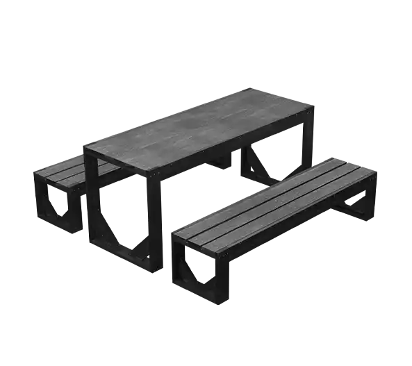 Adult garden table with two benches made of recycled Miell Green plastic